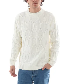 Maglione Uomo Maglioncino Pullover Mezzo Collo Tinta Unita Bianco Trecce GIOSAL-M2653A