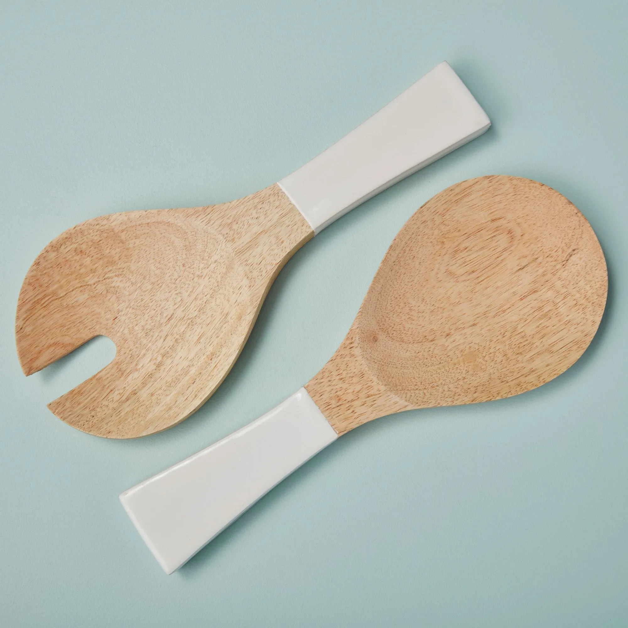 Mango Wood & White Enamel Serving Set