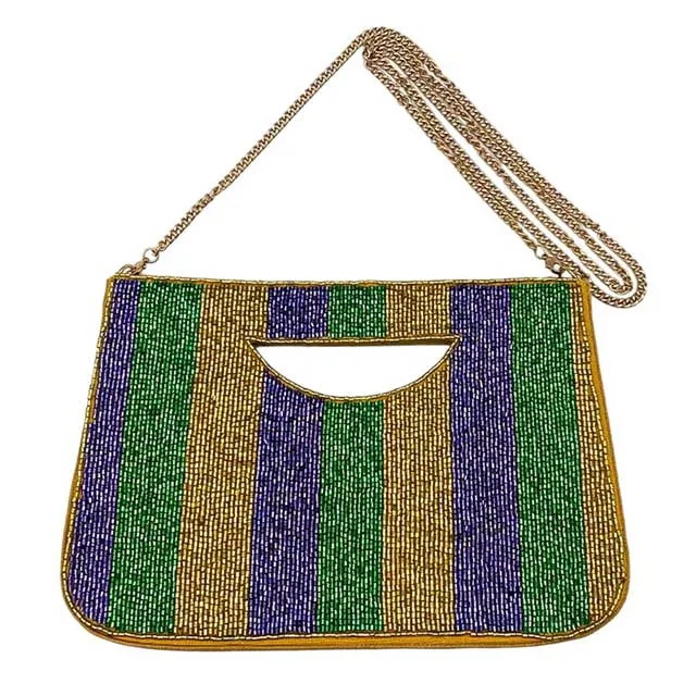 Mardi Gras Seed Beaded Tote Crossbody Bag