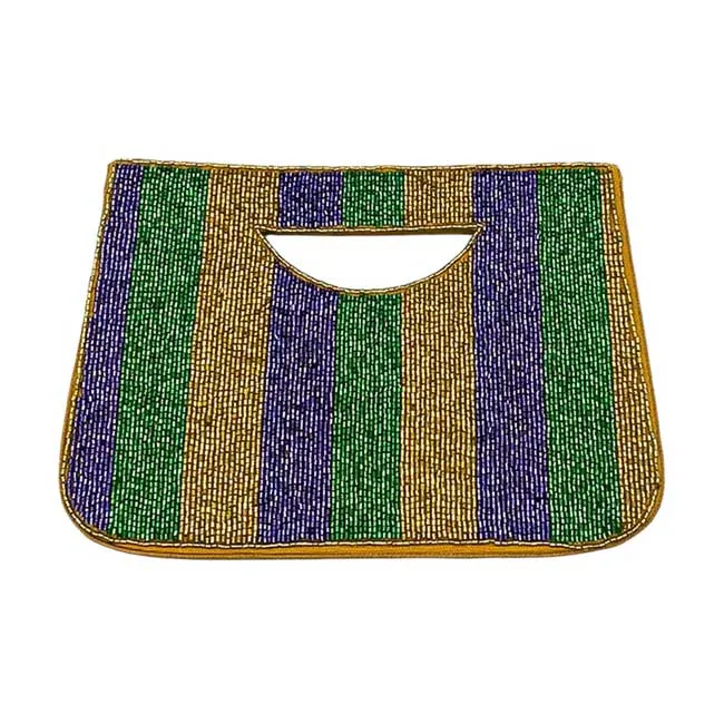 Mardi Gras Seed Beaded Tote Crossbody Bag