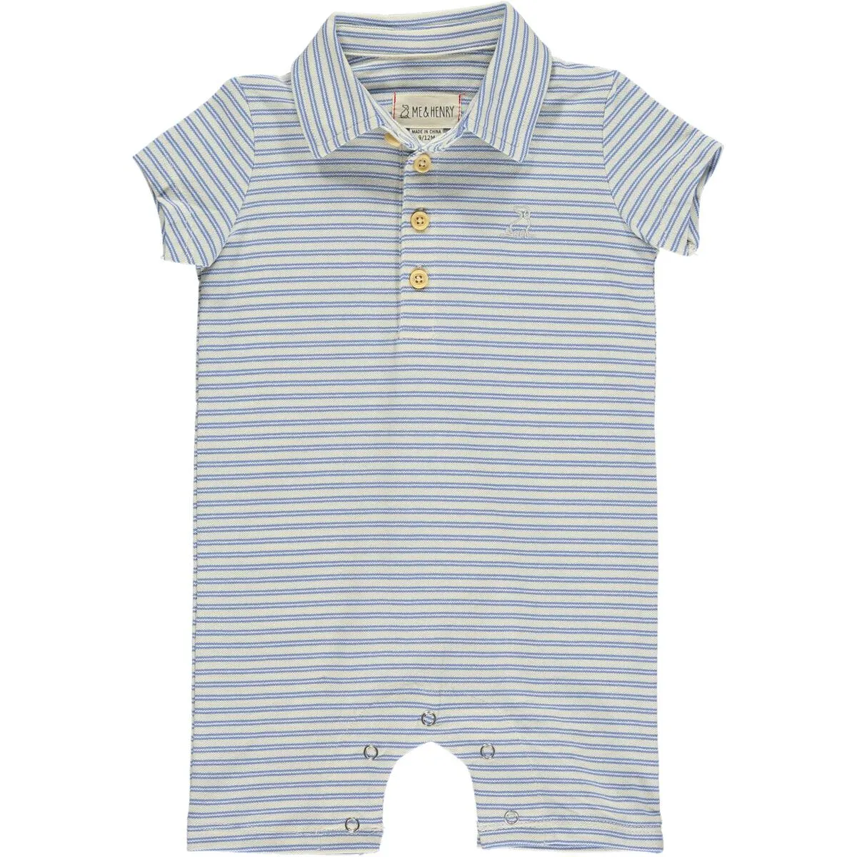 Me & Henry Drift Polo Romper - Cream Blue Stripe