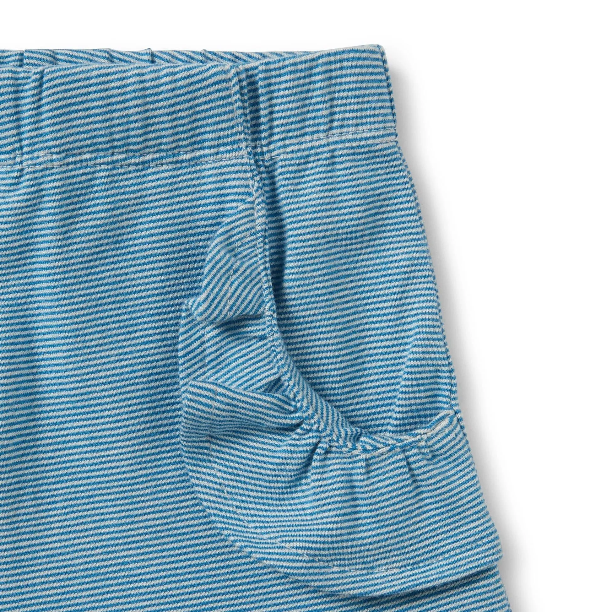 Mediterranean Blue Stripe Ruffle Pocket Shorts