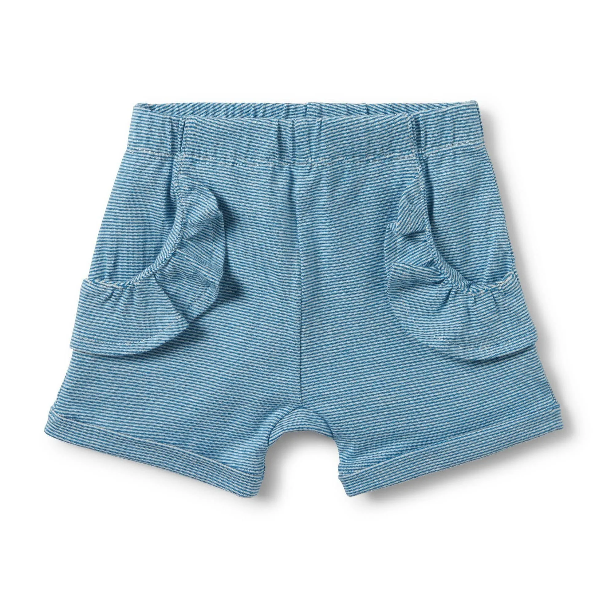 Mediterranean Blue Stripe Ruffle Pocket Shorts