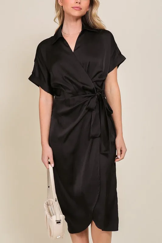 MOLLY SATIN WRAP DRESS [ONLINE EXCLUSIVE]