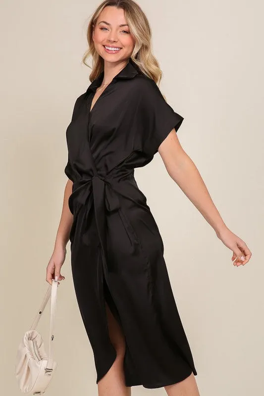 MOLLY SATIN WRAP DRESS [ONLINE EXCLUSIVE]