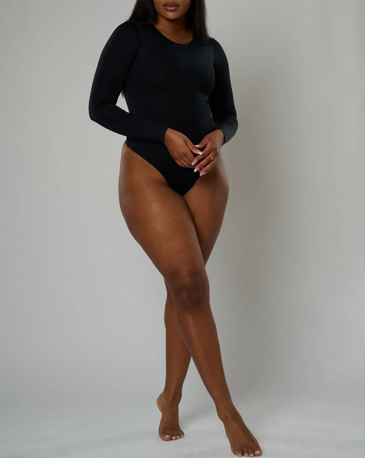 Nadia Long Sleeve Crew Neck Bodysuit - Black