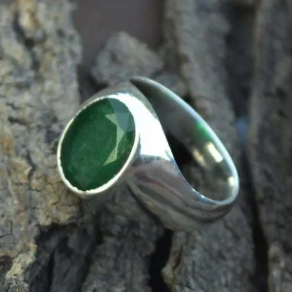 Natural Emerald Gemstone Ring, May Birthstone Ring, Handmade Ring, Men's Gift Ring, Zodiac Ring, 925 Sterling Silver Ring, Gift For Him