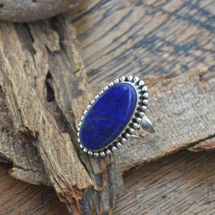 Natural Lapis Lazuli Gemstone 925 Sterling Silver Designer Gift Ring, January Birthstone Ring, Lapis Lazuli Jewelry, Nickel Free, Lapis Ring