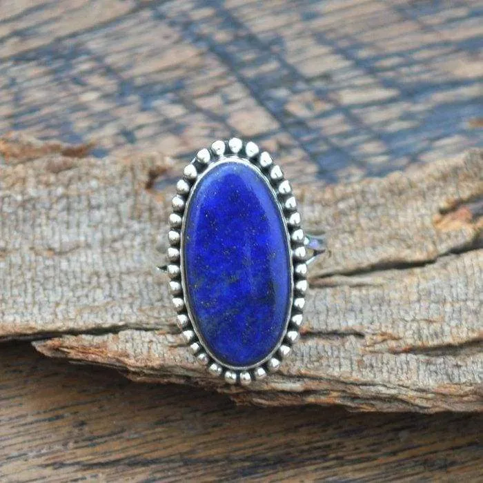 Natural Lapis Lazuli Gemstone 925 Sterling Silver Designer Gift Ring, January Birthstone Ring, Lapis Lazuli Jewelry, Nickel Free, Lapis Ring