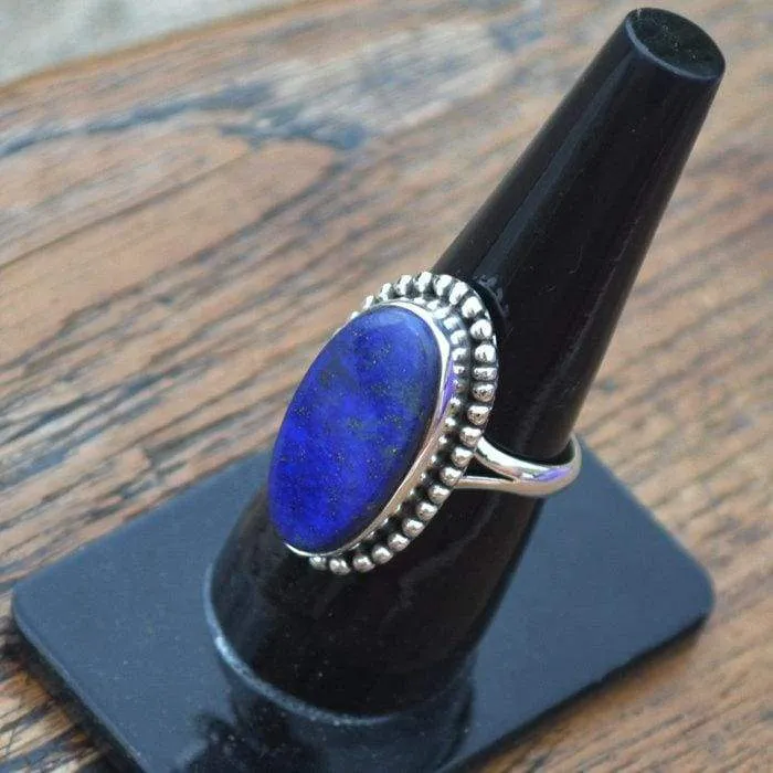 Natural Lapis Lazuli Gemstone 925 Sterling Silver Designer Gift Ring, January Birthstone Ring, Lapis Lazuli Jewelry, Nickel Free, Lapis Ring