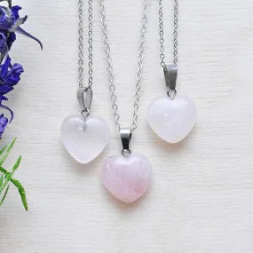 Natural Silver Rose Quartz Heart Healing Necklace