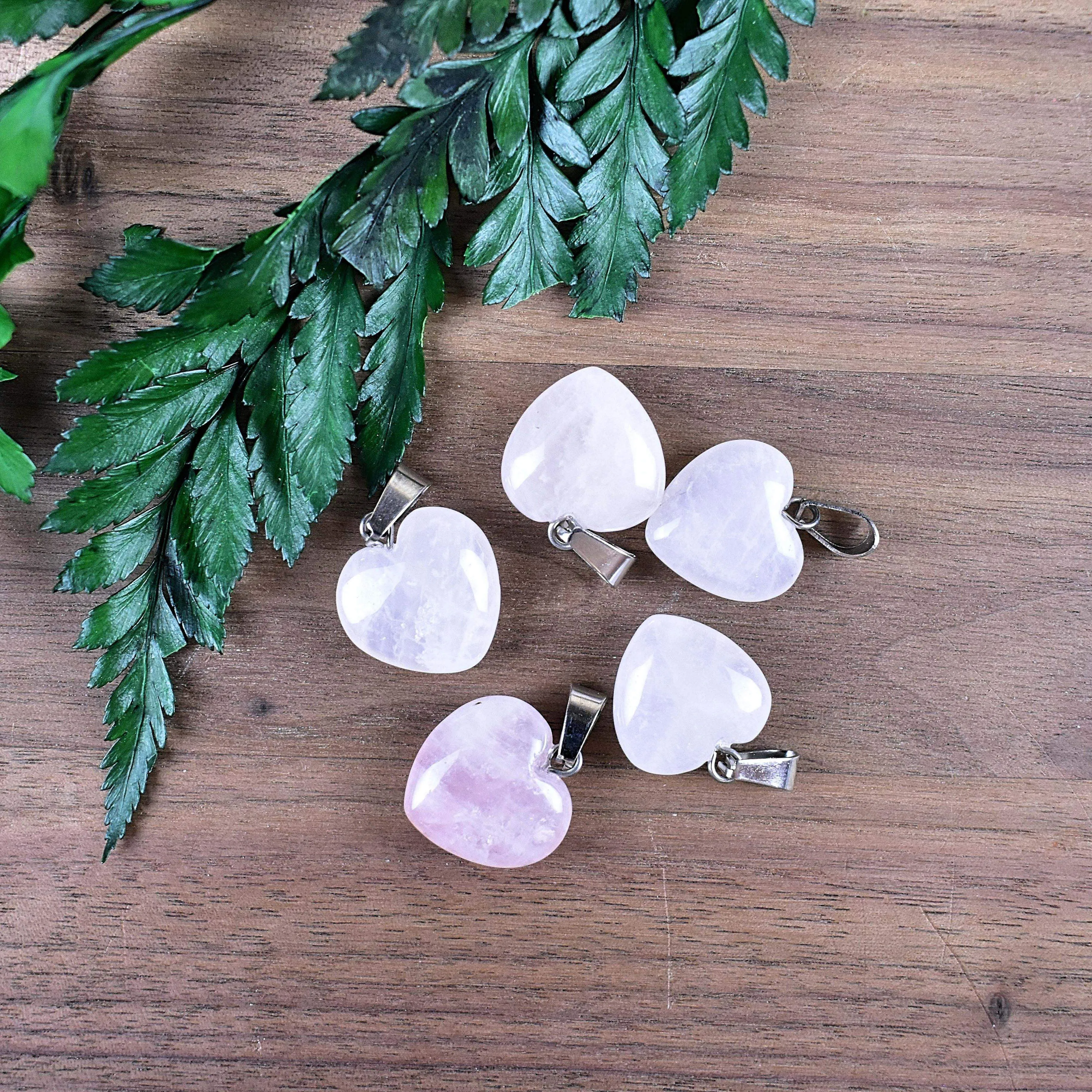 Natural Silver Rose Quartz Heart Healing Necklace