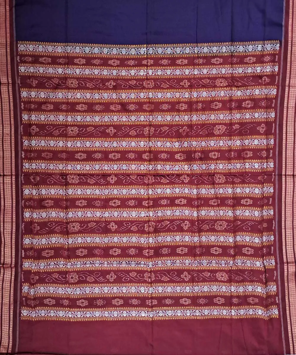 Navy blue maroon cotton handloom bomkai saree