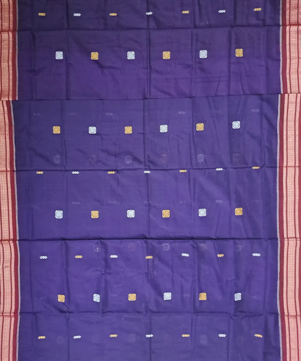 Navy blue maroon cotton handloom bomkai saree