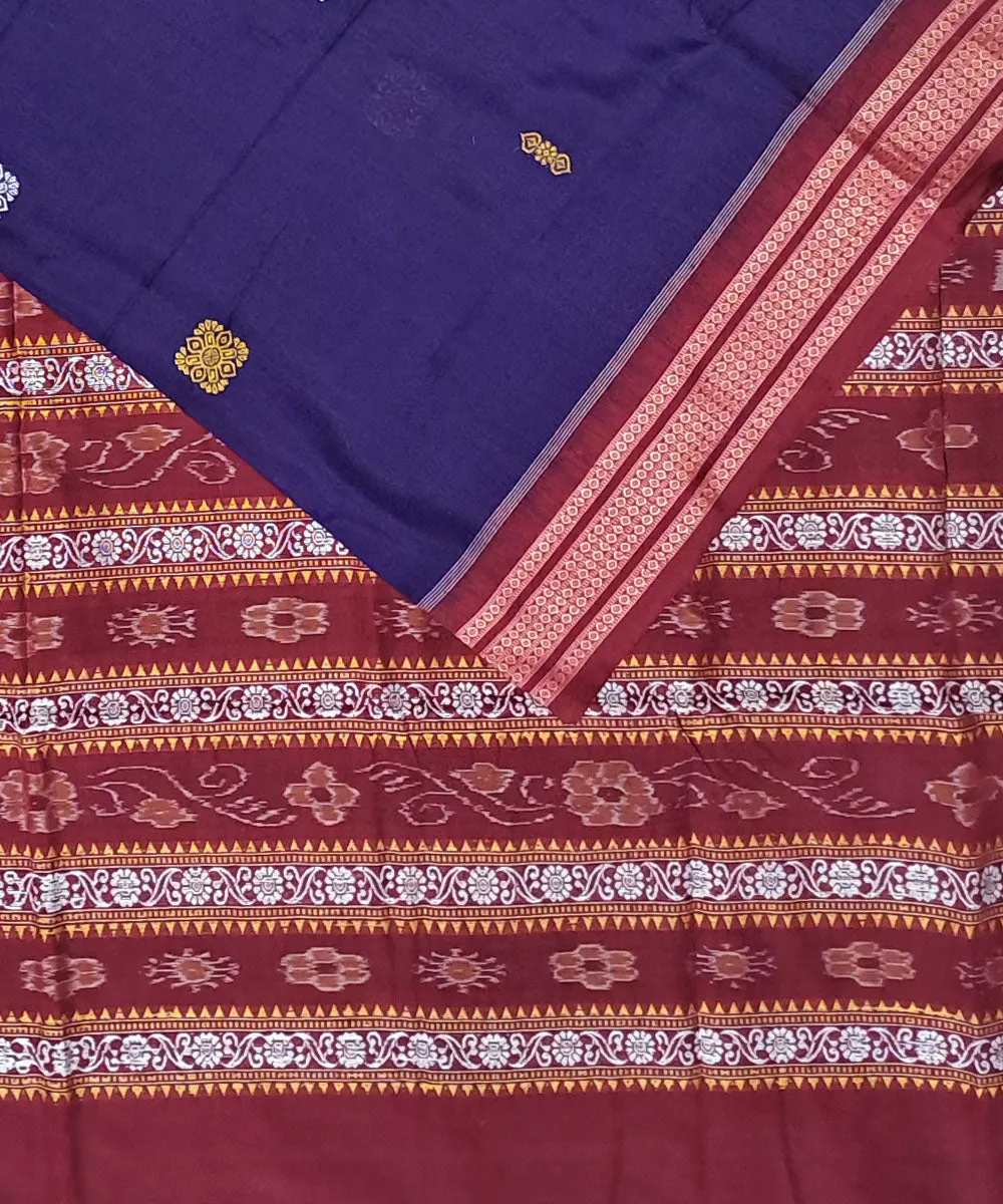 Navy blue maroon cotton handloom bomkai saree