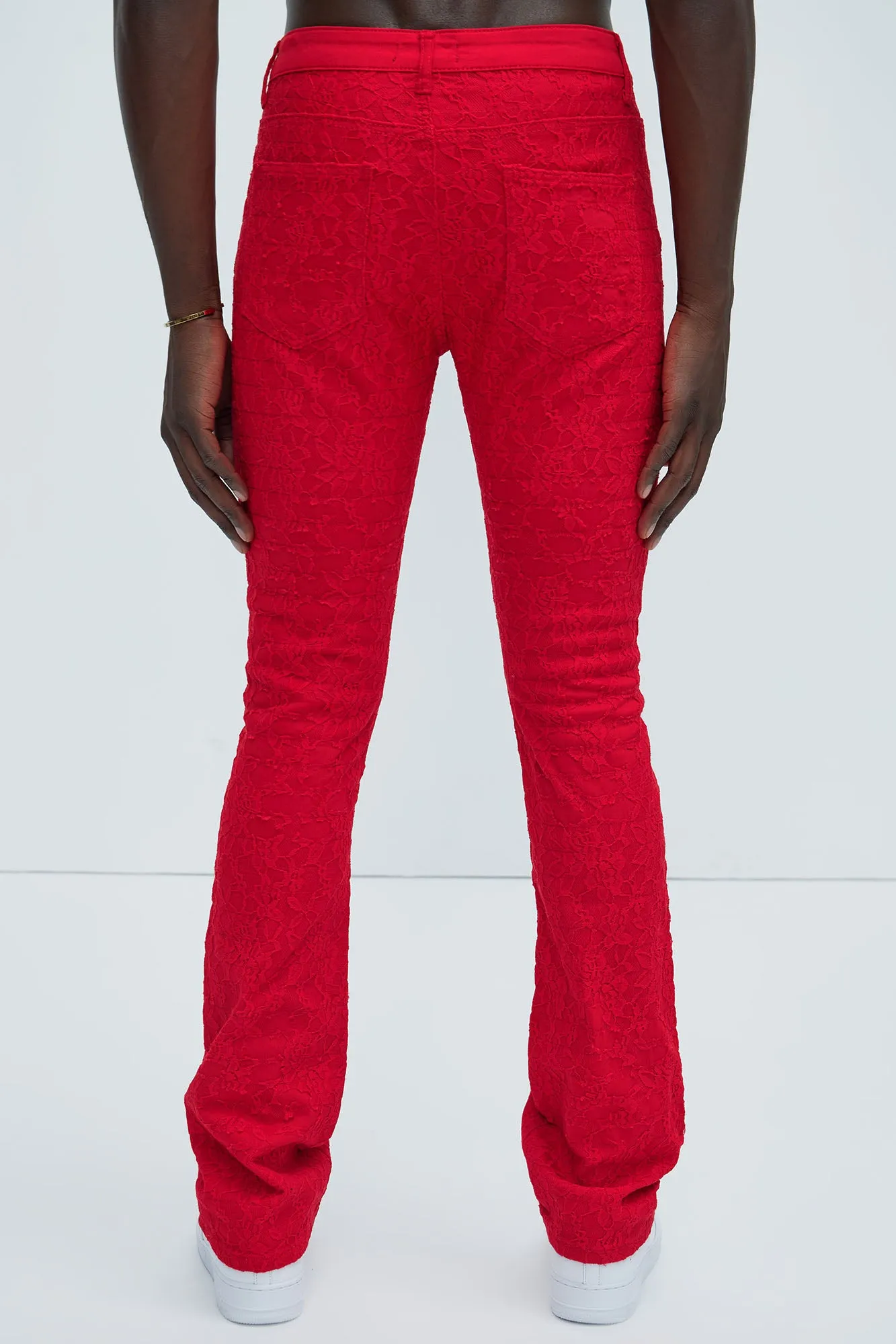 No Trace Just Lace Stacked Skinny Flare Pants - Red