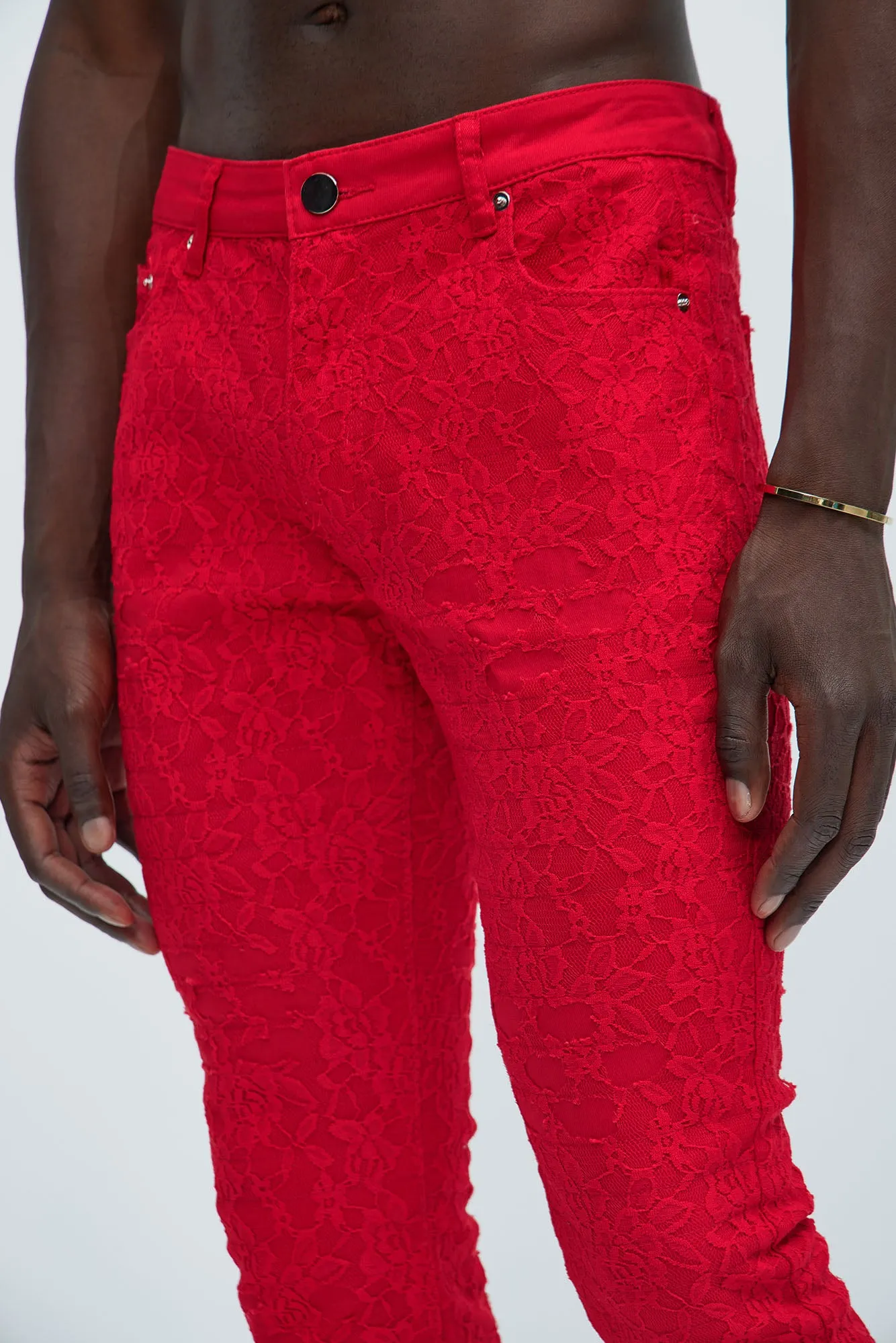 No Trace Just Lace Stacked Skinny Flare Pants - Red