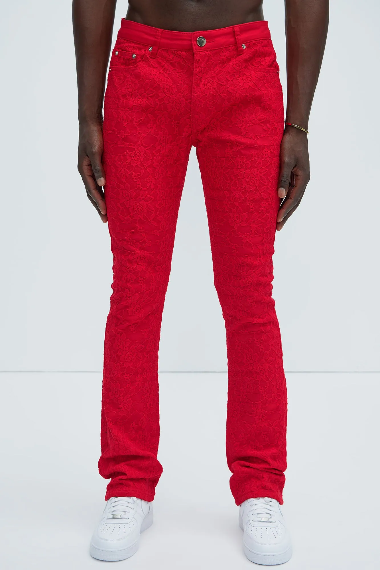 No Trace Just Lace Stacked Skinny Flare Pants - Red