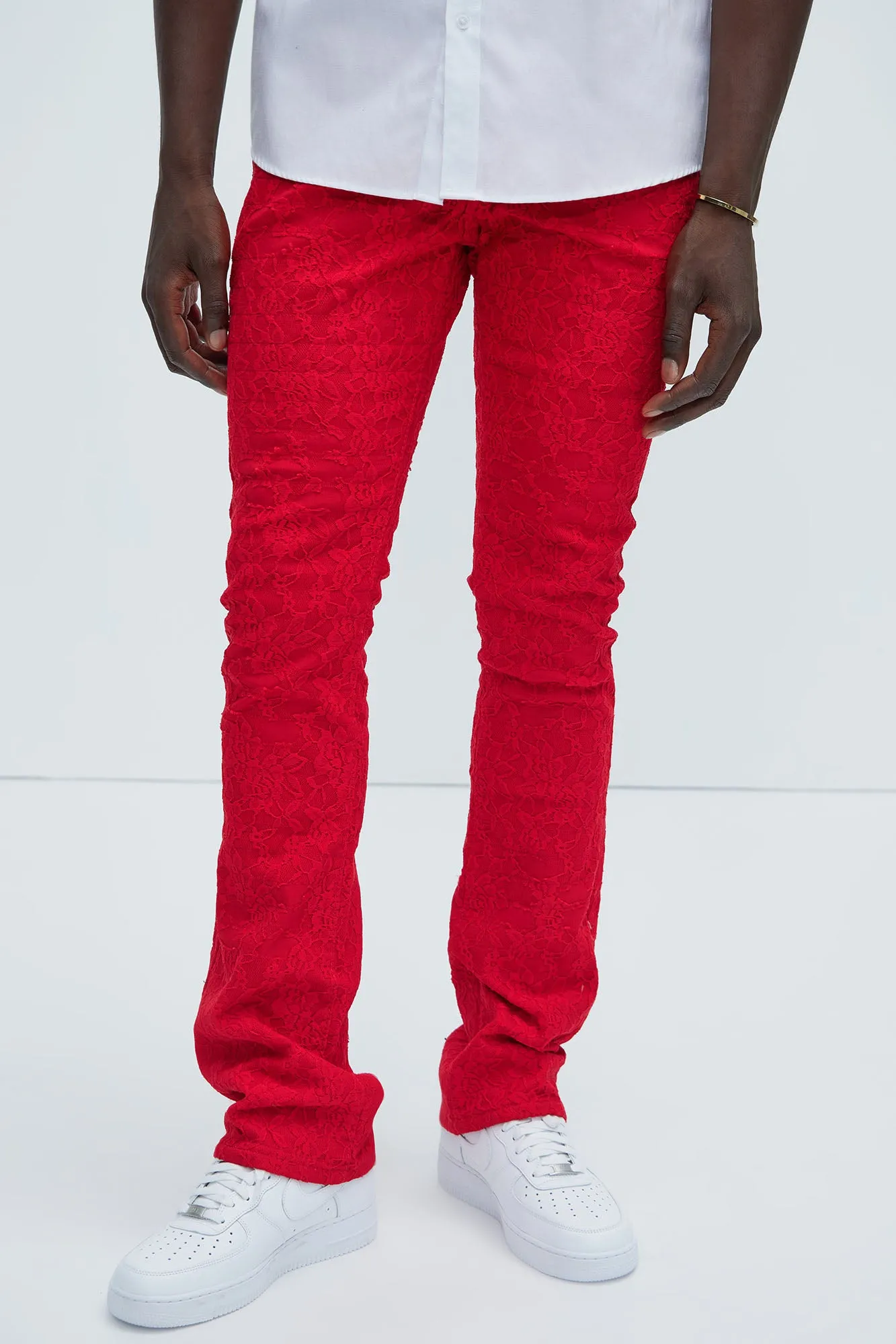 No Trace Just Lace Stacked Skinny Flare Pants - Red