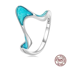 Ocean Series Blue Opal Geometric Ring - 925 Sterling Silver