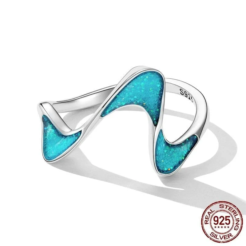 Ocean Series Blue Opal Geometric Ring - 925 Sterling Silver