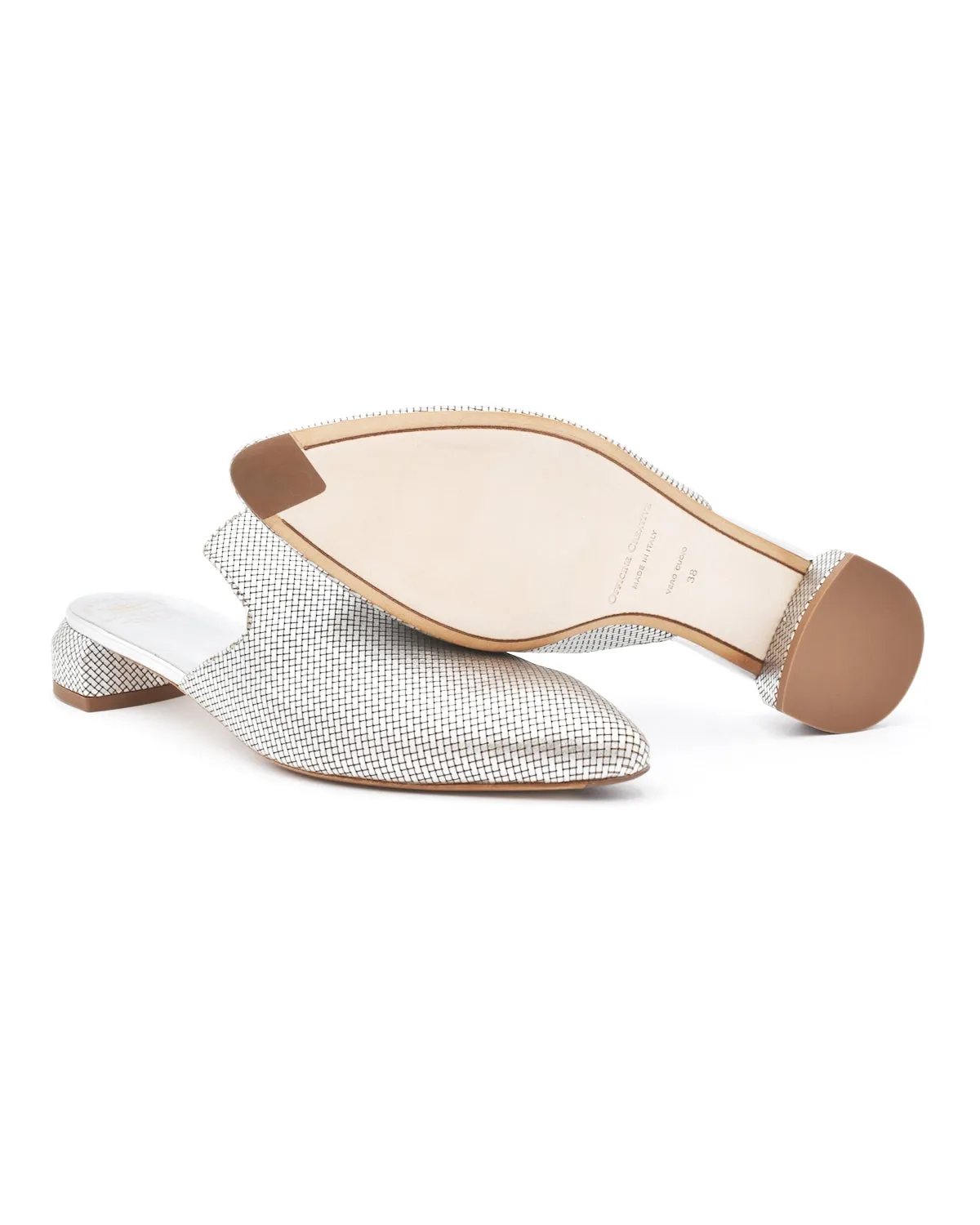 Officine Creative Sage Patterned Silver Mules