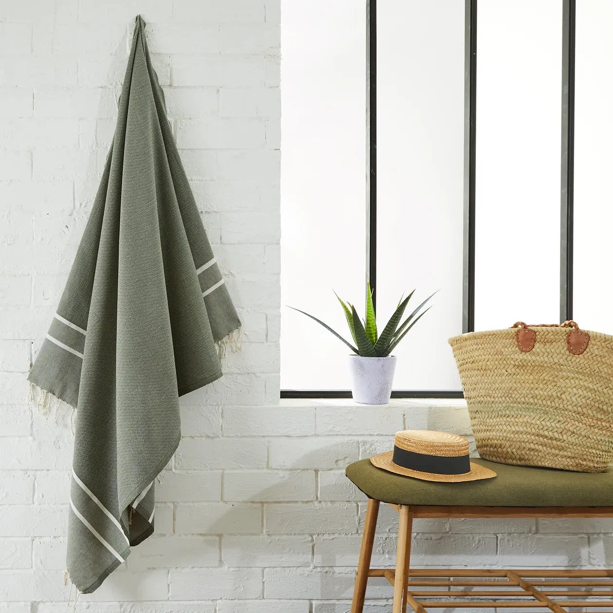 Olive Herringbone Fouta