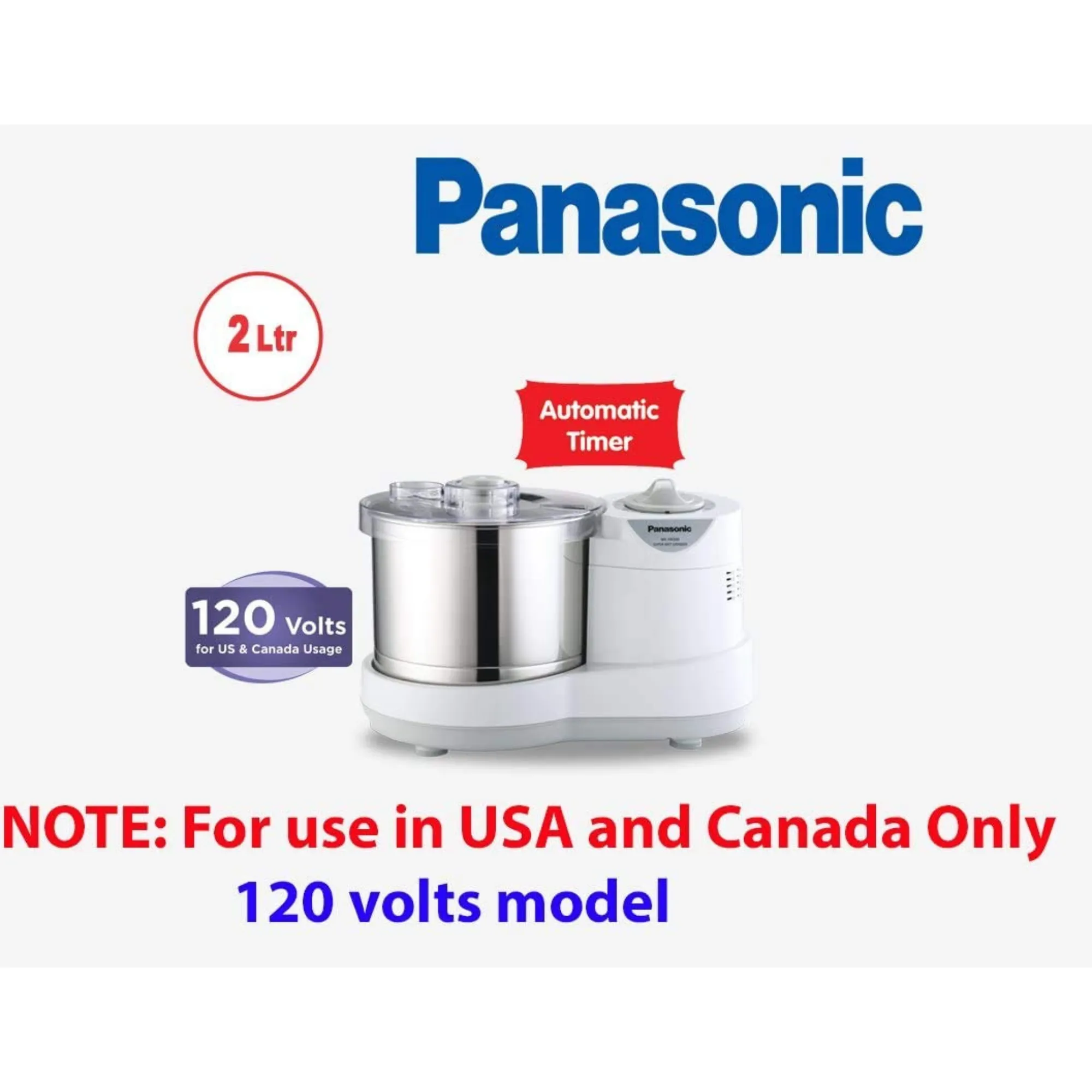 Panasonic Wet Grinder Automatic with Timer MK-TSW200, 2-liters (White) 120volts for use in USA & Canada only