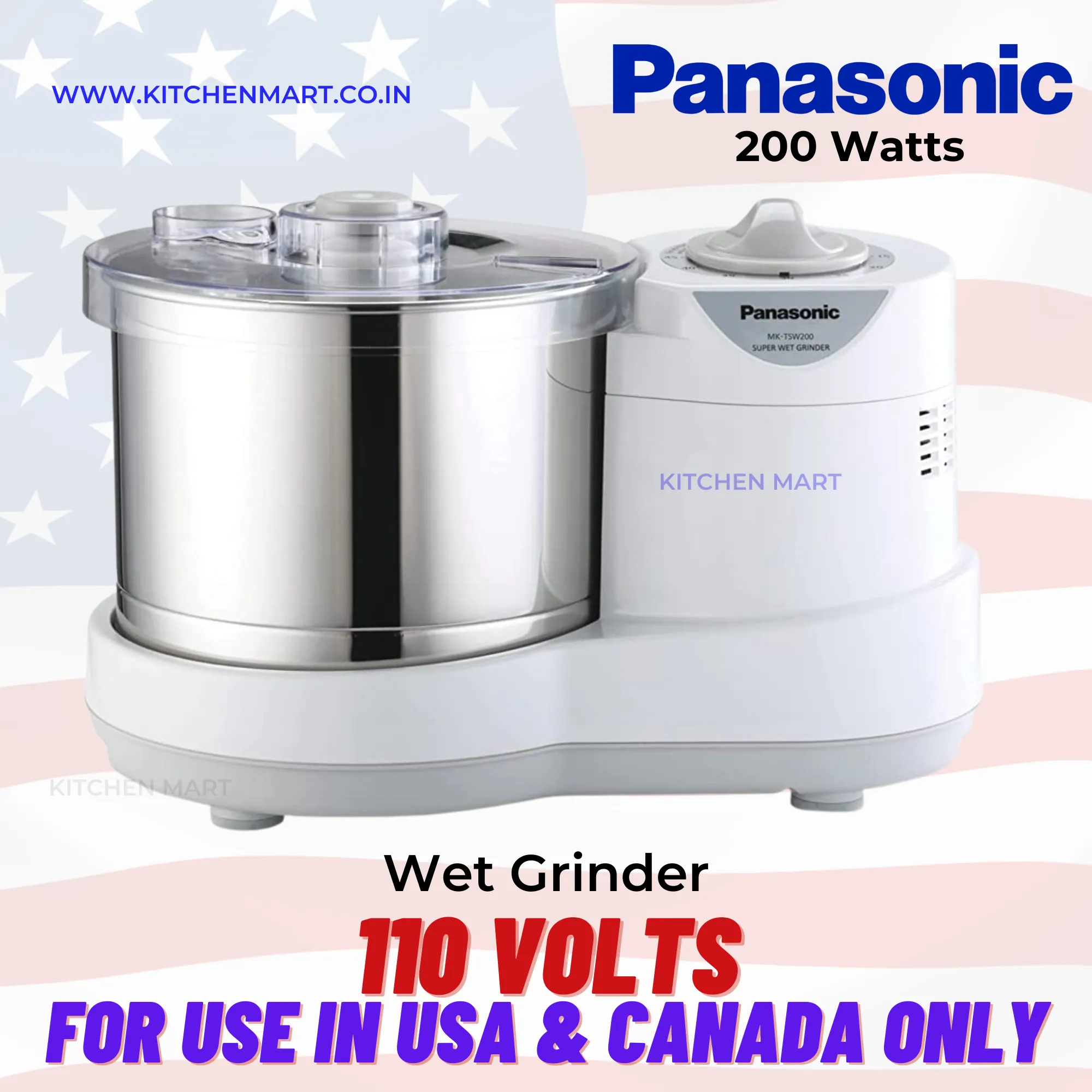 Panasonic Wet Grinder Automatic with Timer MK-TSW200, 2-liters (White) 120volts for use in USA & Canada only