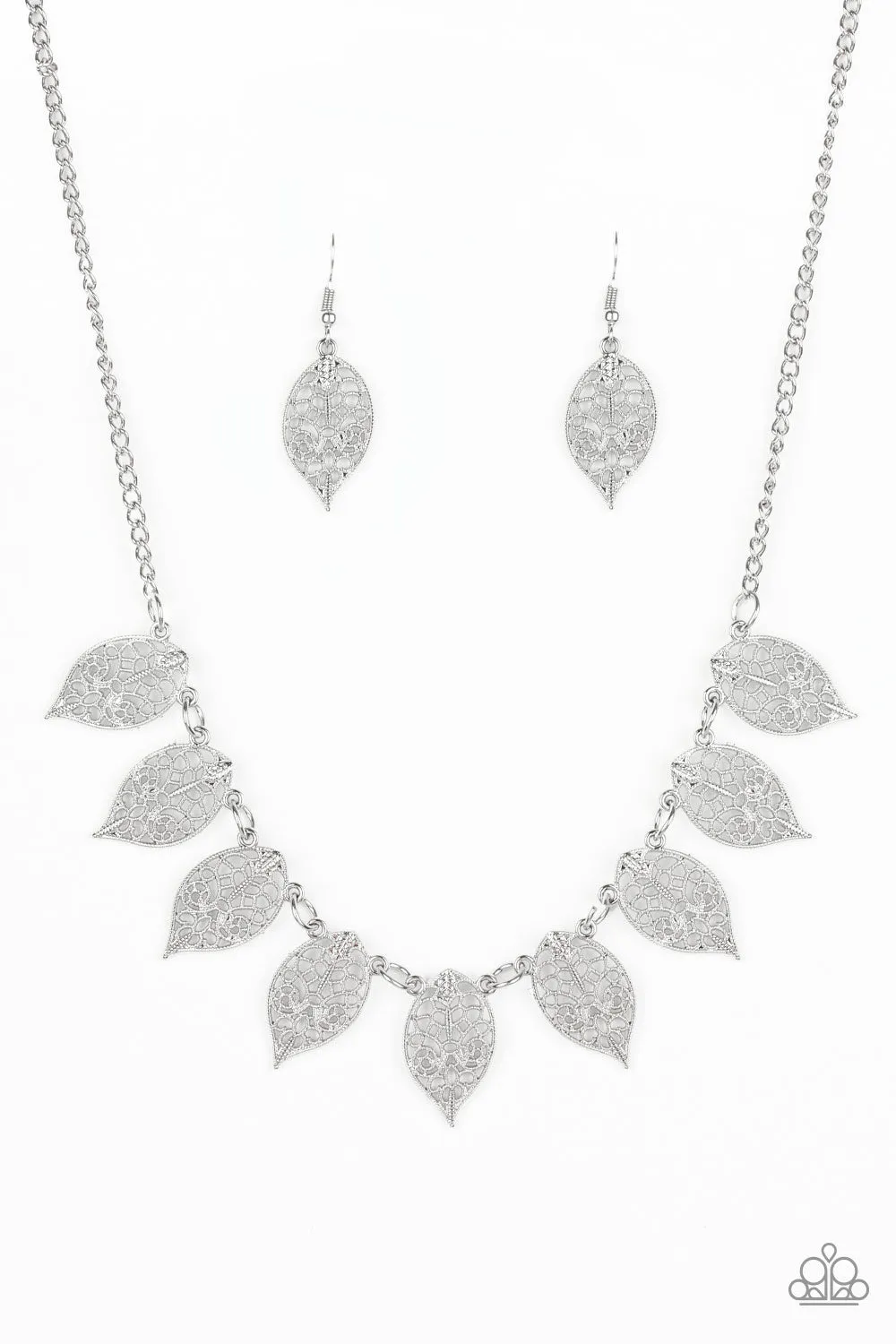 Paparazzi Leafy Lagoon Silver Necklace Set