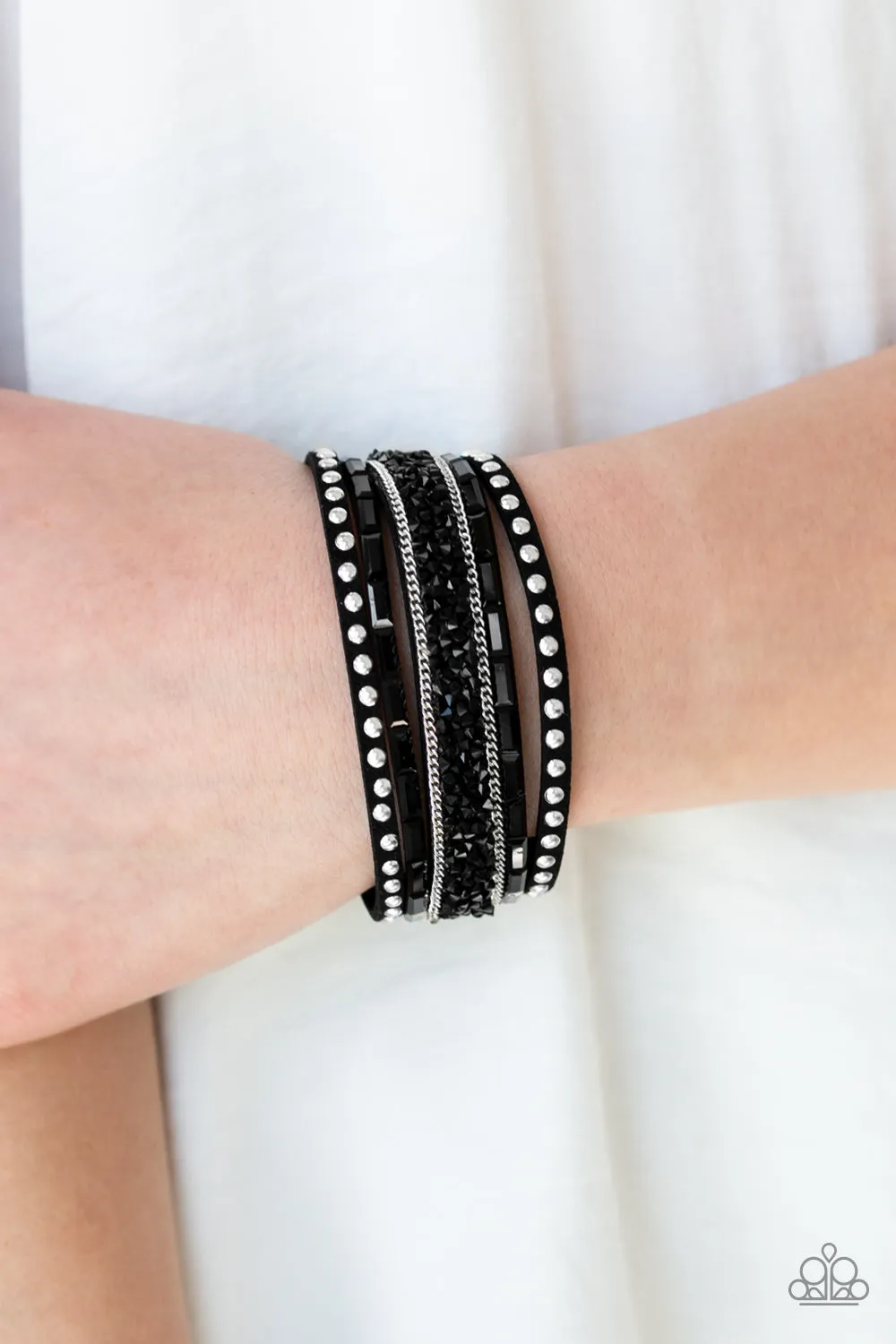 Paparazzi Rhinestone Rocker Black Wrap Bracelet