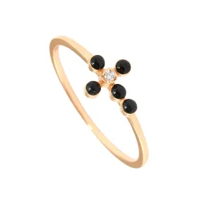 Pearled Cross Diamond Black Ring, Rose Gold, Size 6