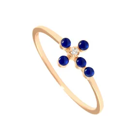 Pearled Cross Diamond Lapis Ring, Rose Gold, Size 4.75