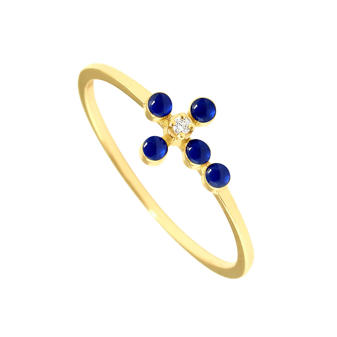 Pearled Cross Diamond Lapis Ring, Yellow Gold, Size 5.25