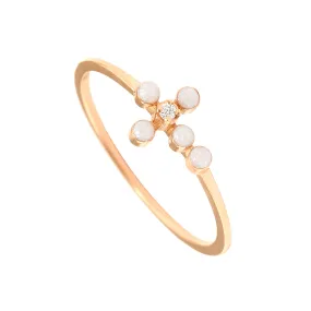 Pearled Cross Diamond Opal Ring, Rose Gold, Size 6.25