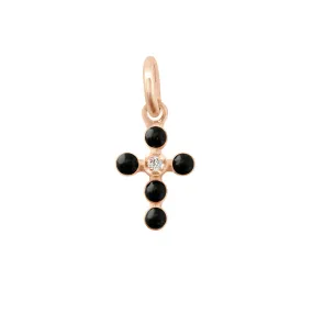 Pearled Cross Diamond Pendant, Black, Rose Gold