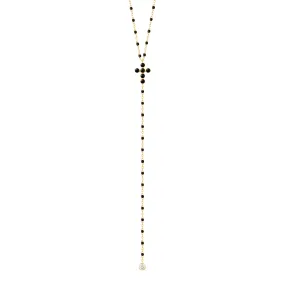 Pearled Cross Diamond Rosary, Black, Yellow Gold