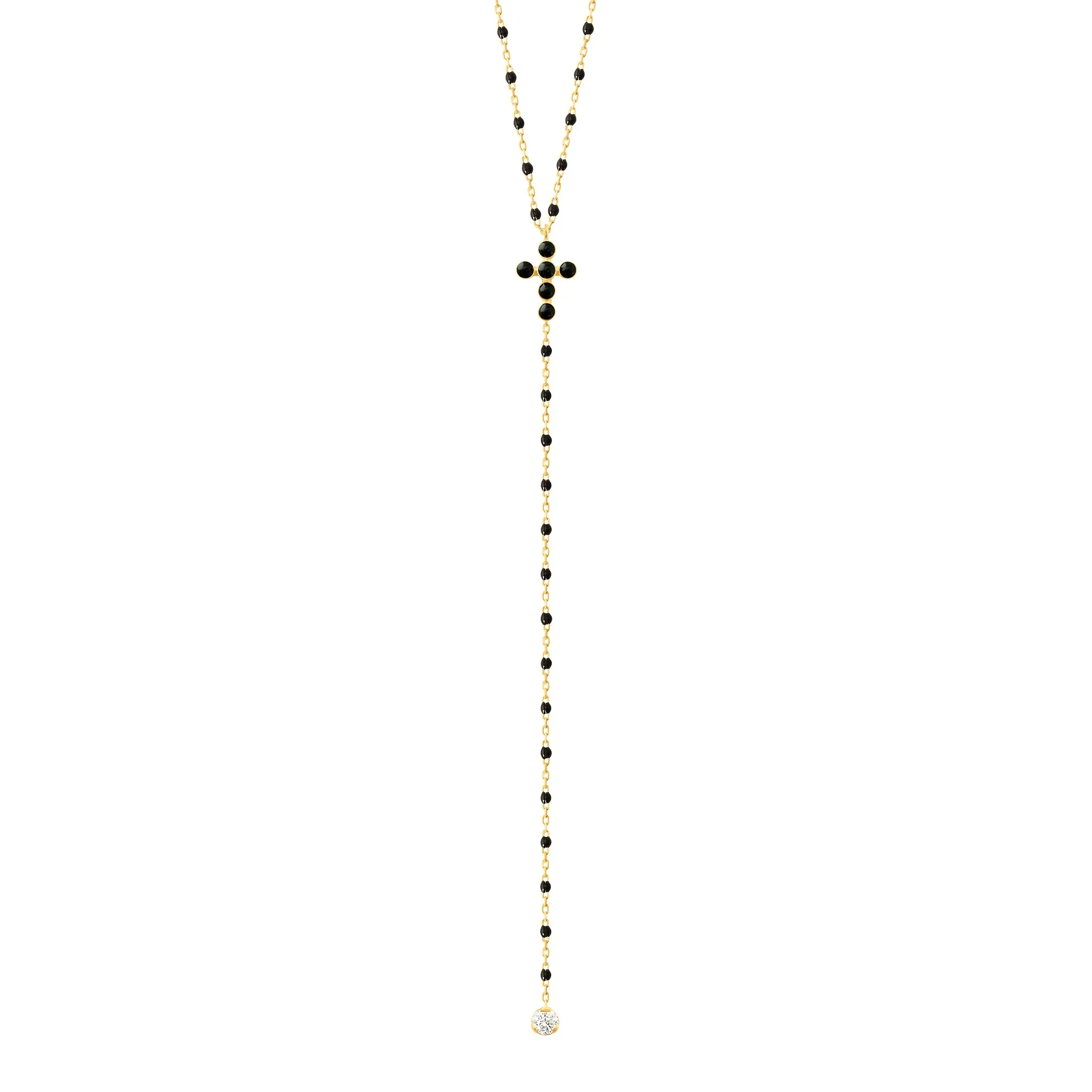 Pearled Cross Diamond Rosary, Black, Yellow Gold