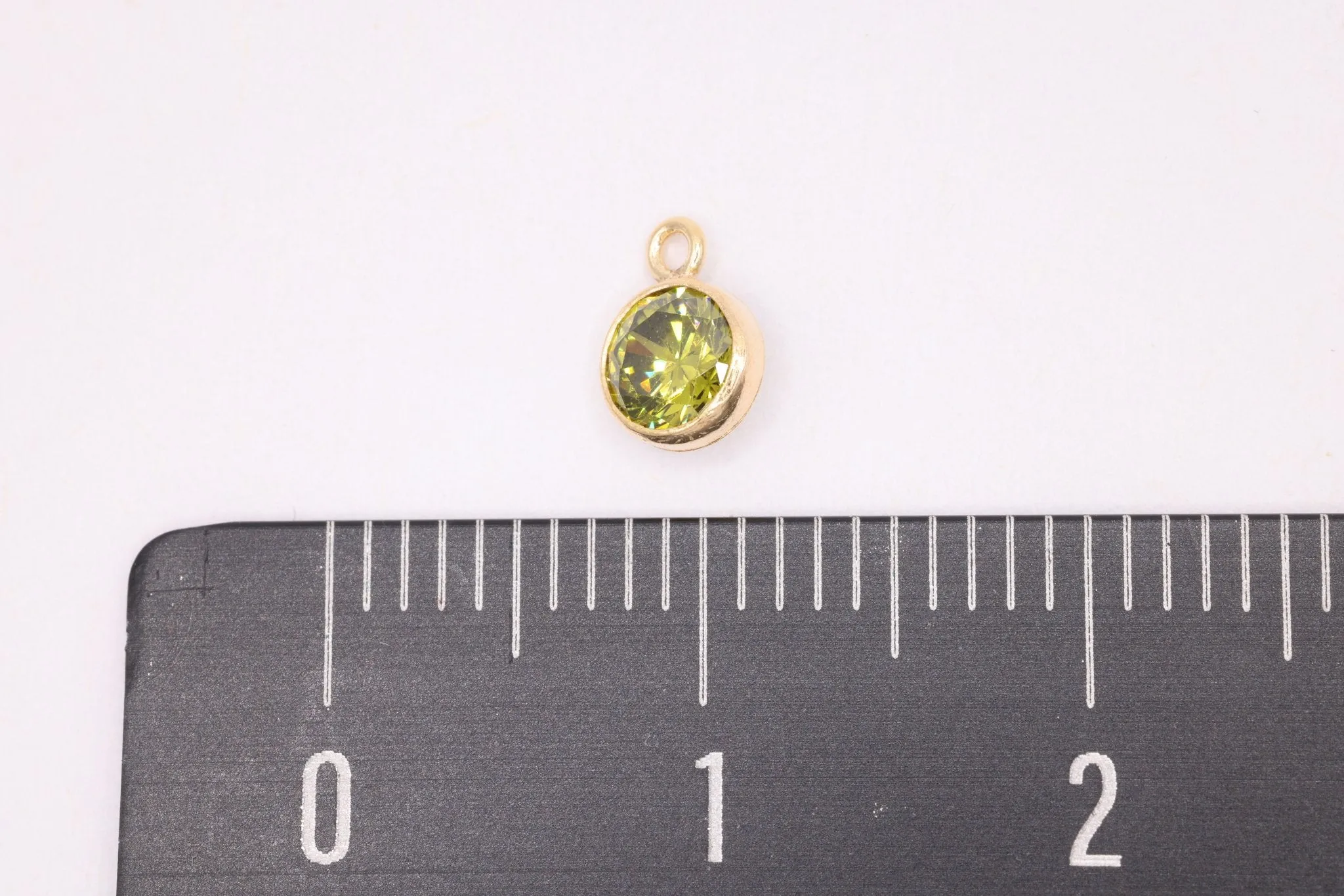 Peridot Birthstone CZ Gold-Filled Wholesale Drop Charm, August Birthstone, Horizontal Bail