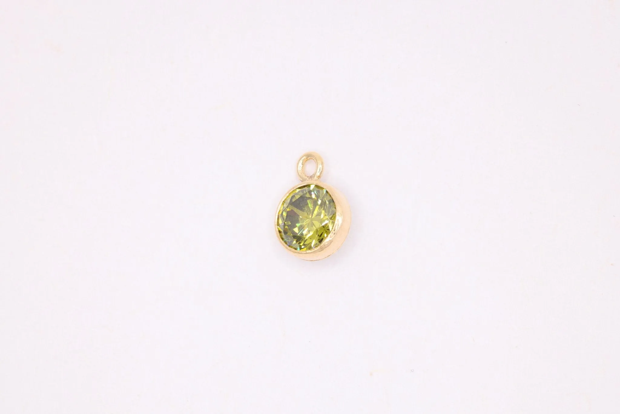 Peridot Birthstone CZ Gold-Filled Wholesale Drop Charm, August Birthstone, Horizontal Bail