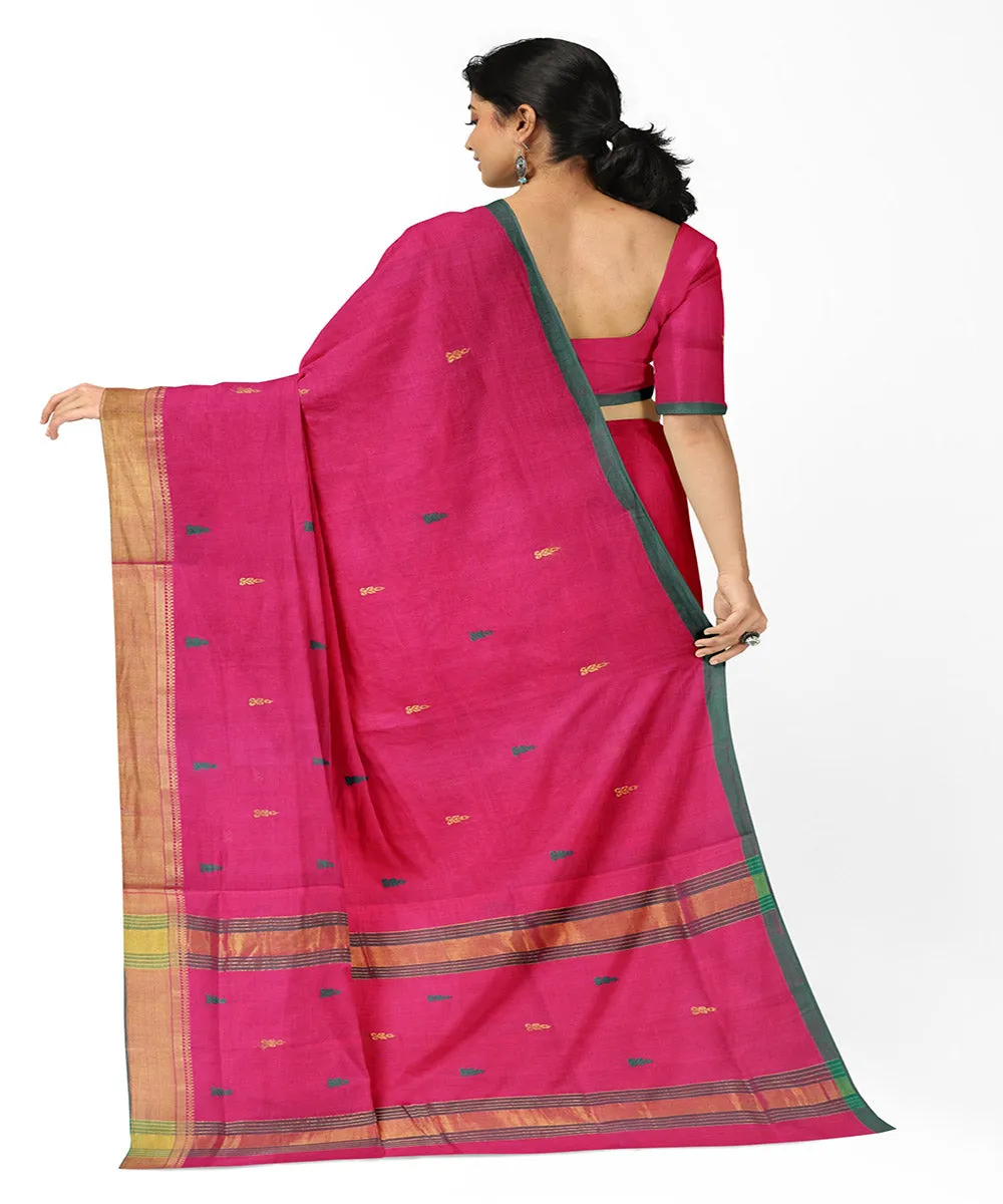 Pink plain handwoven butta rajahmundry cotton saree