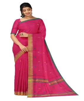 Pink plain handwoven butta rajahmundry cotton saree