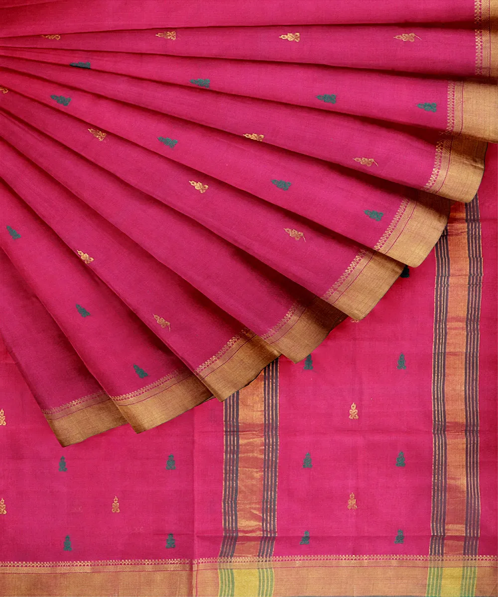 Pink plain handwoven butta rajahmundry cotton saree