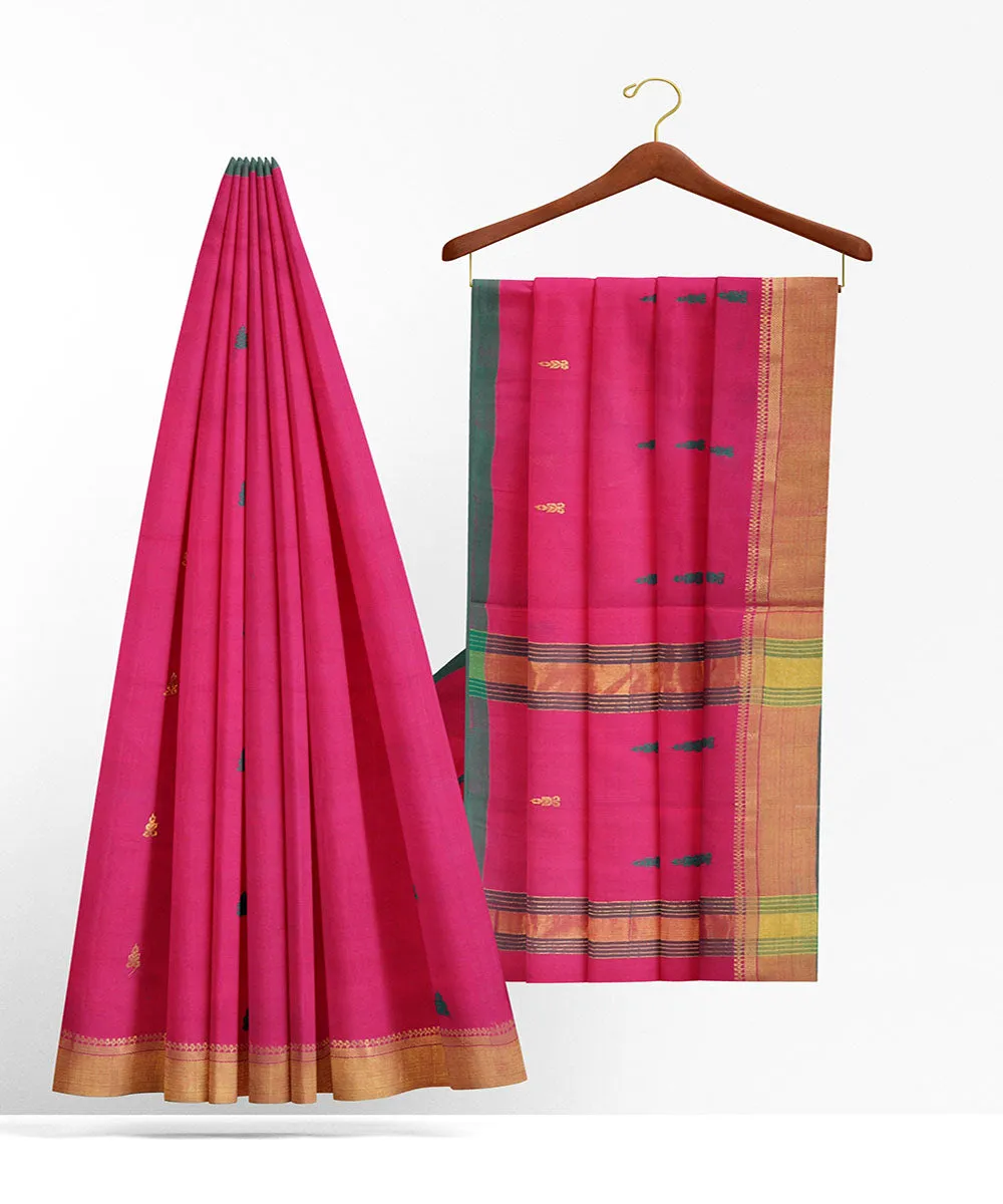 Pink plain handwoven butta rajahmundry cotton saree