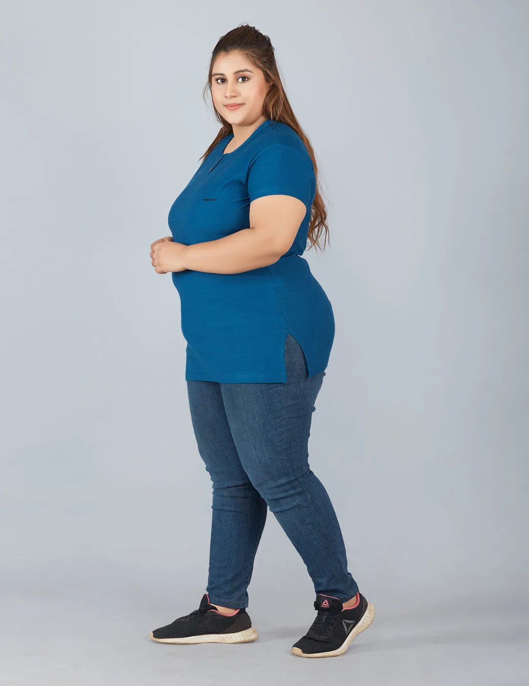 Plus Size Cotton T-shirts For Summer - Teal Blue