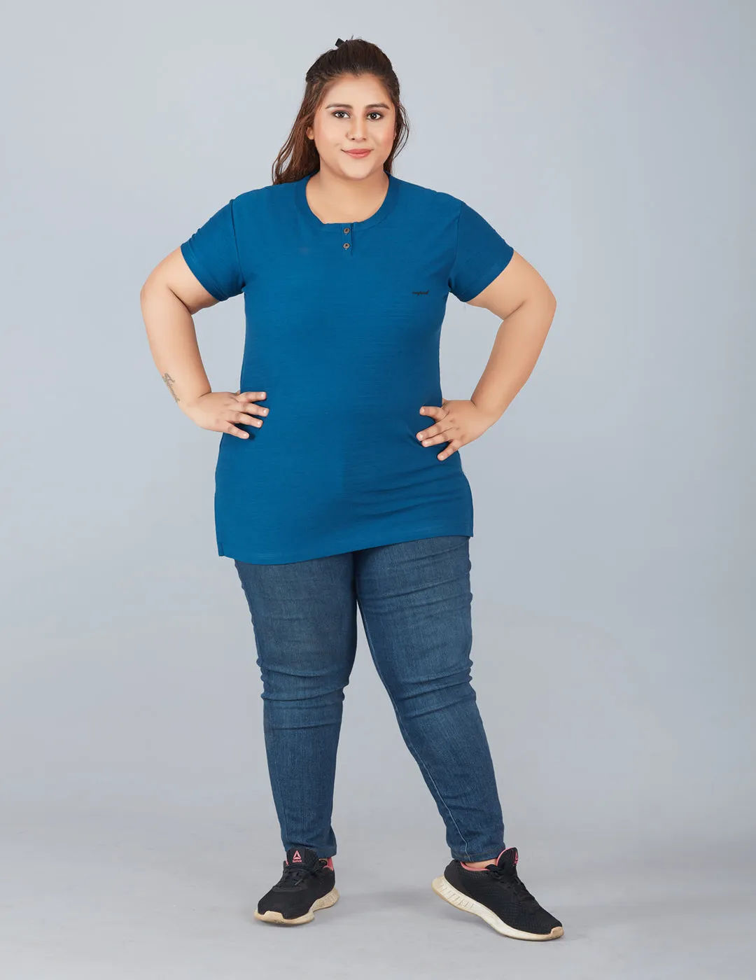 Plus Size Cotton T-shirts For Summer - Teal Blue