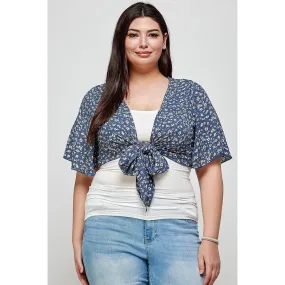 Plus Size Ditsy Floral Print Cropped Bolero Cardigan