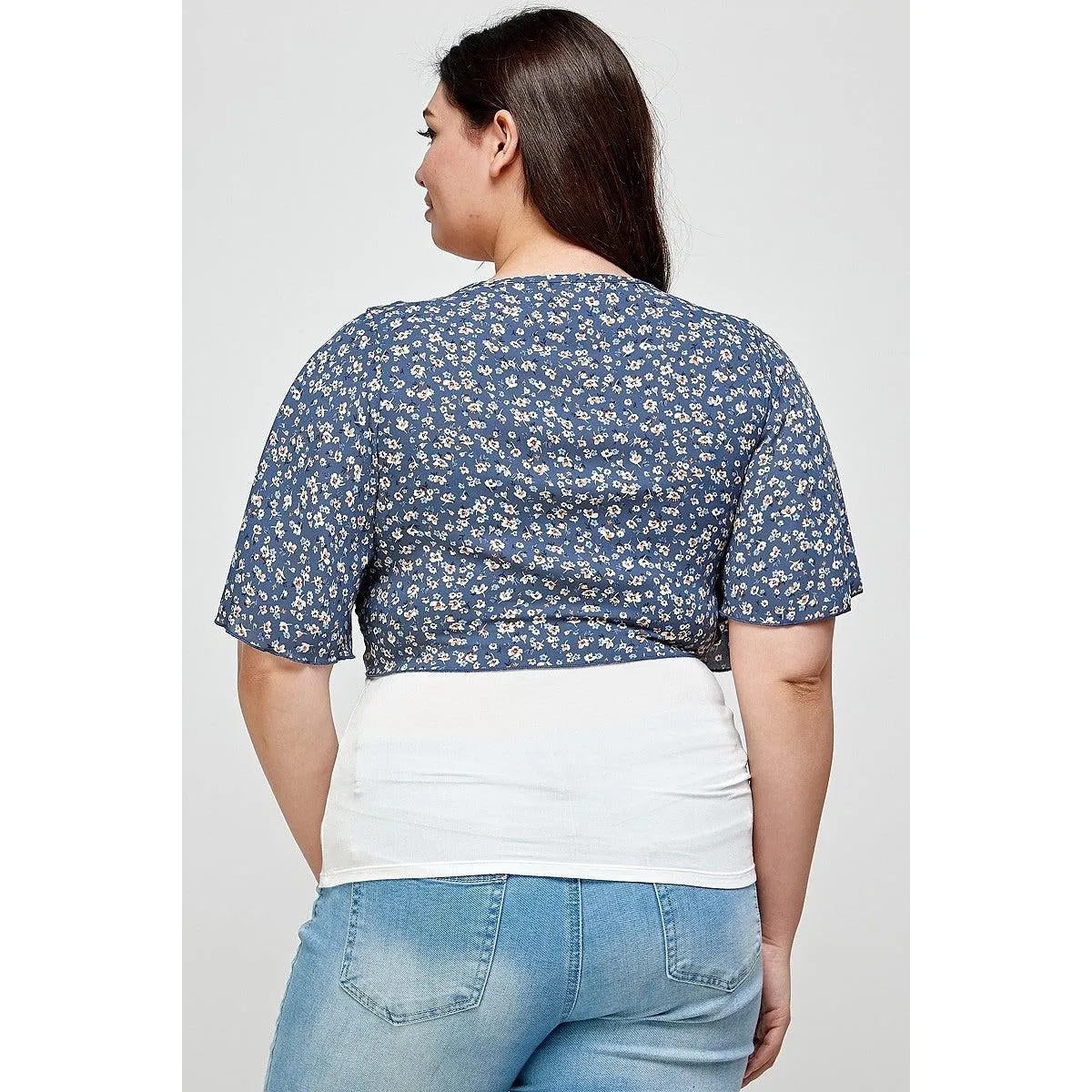 Plus Size Ditsy Floral Print Cropped Bolero Cardigan