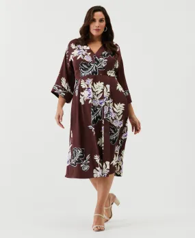 Plus Size Floral Print Faux Wrap Midi Dress