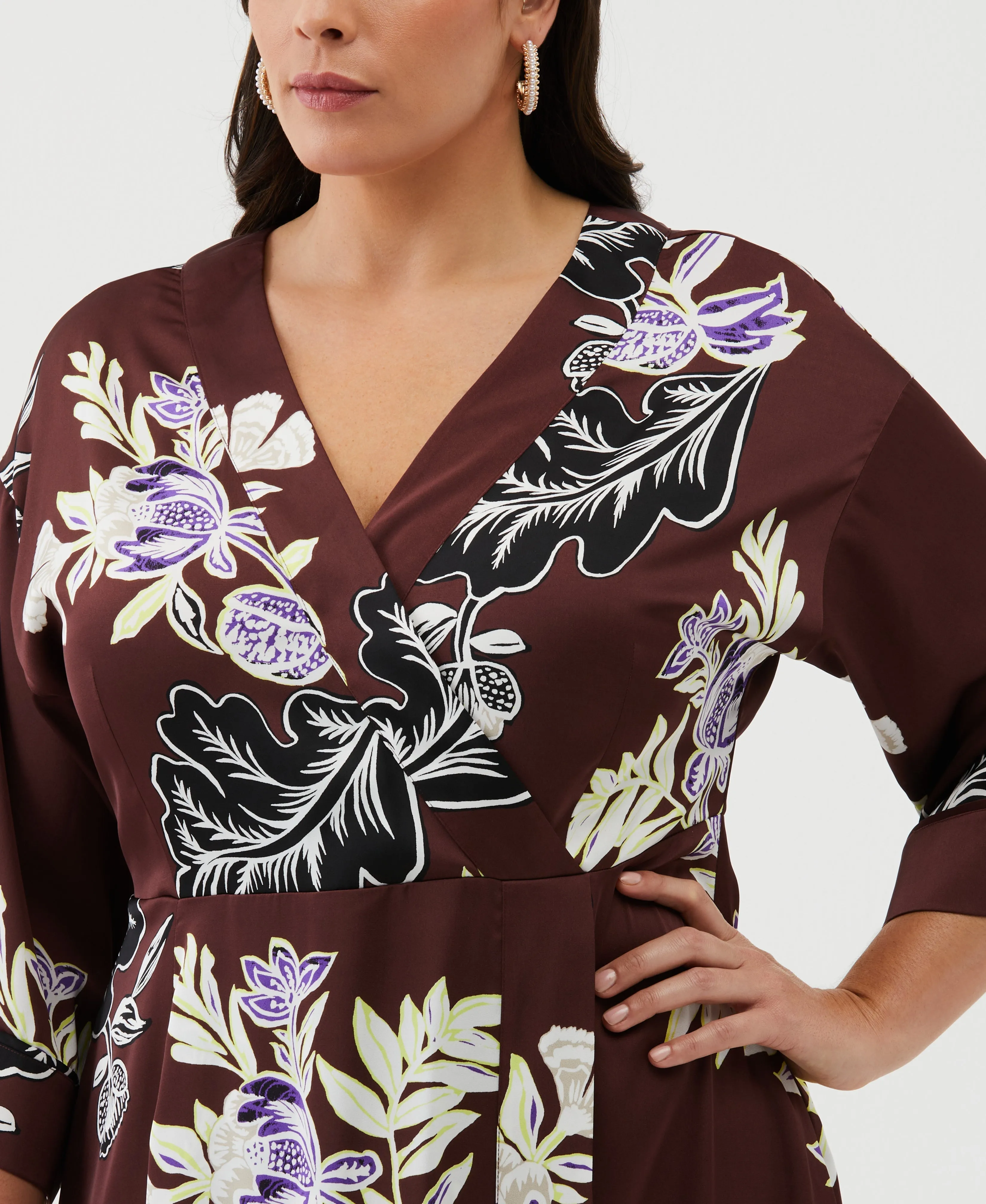 Plus Size Floral Print Faux Wrap Midi Dress